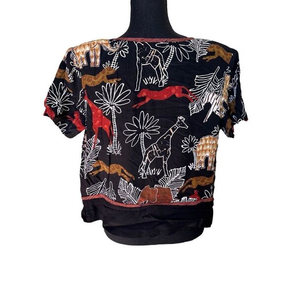 Aimee D Petites African Safari Animal Print Button Down Cropped Blouse - Picture 6 of 6